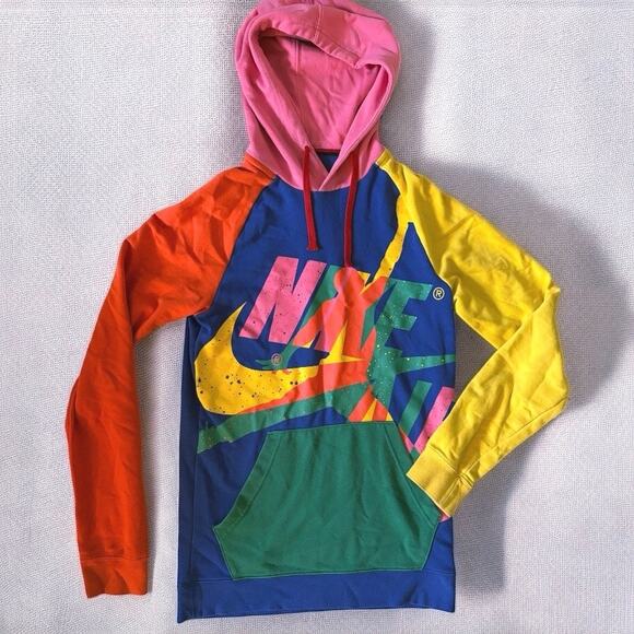 Nike Air Jordan Jumpman Hoodie Multicolor Kangaroo Pocket Blue Yellow Pink Small - Picture 1 of 6